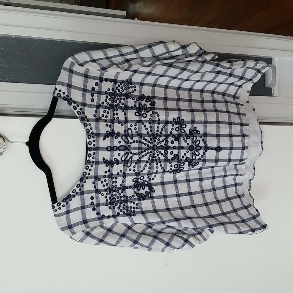 Blue and White Gingham Embroidered top